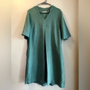 Women's Teal Linen Sheath Dress with Pockets